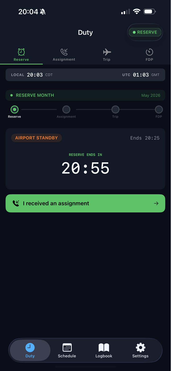 CrewAlert reserve countdown screen